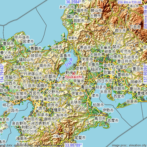 Topographic map of Youkaichi