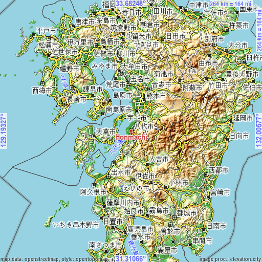 Topographic map of Honmachi