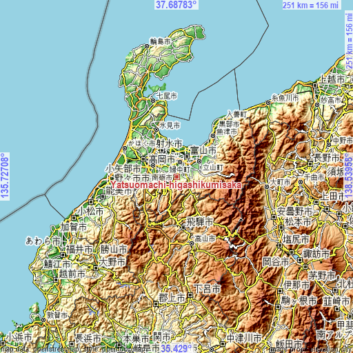 Topographic map of Yatsuomachi-higashikumisaka