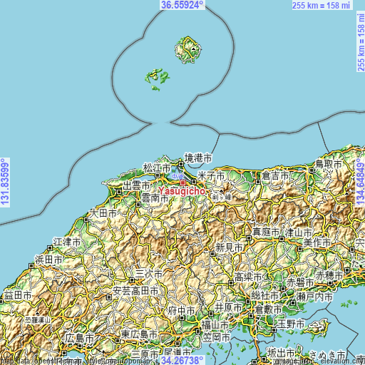 Topographic map of Yasugichō