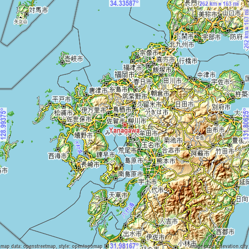 Topographic map of Yanagawa