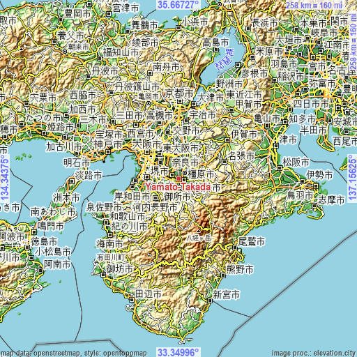 Topographic map of Yamato-Takada