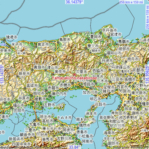 Topographic map of Yamazakichō-nakabirose