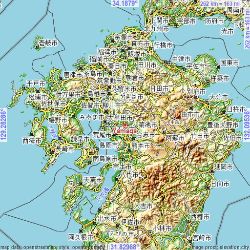 Topographic map of Yamaga