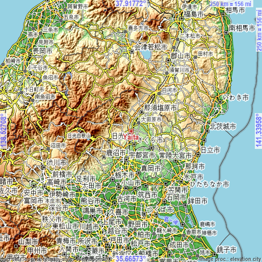 Topographic map of Yaita