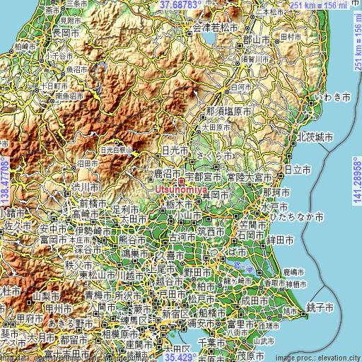 Topographic map of Utsunomiya