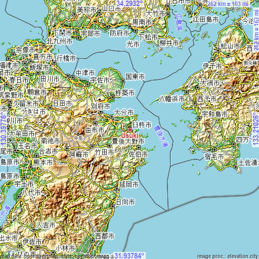 Topographic map of Usuki