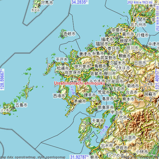 Topographic map of Ureshinomachi-shimojuku