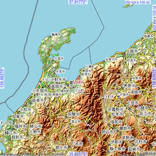 Topographic map of Uozu