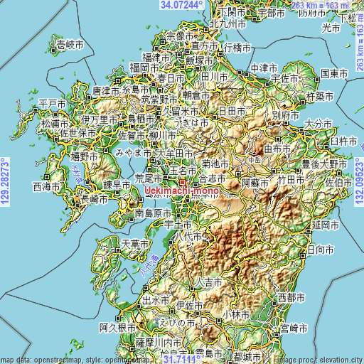 Topographic map of Uekimachi-mōno