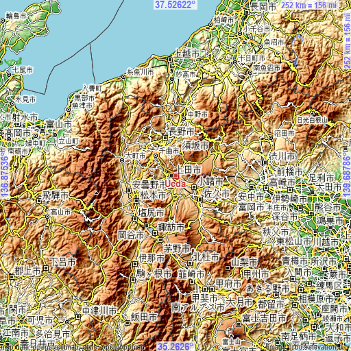 Topographic map of Ueda