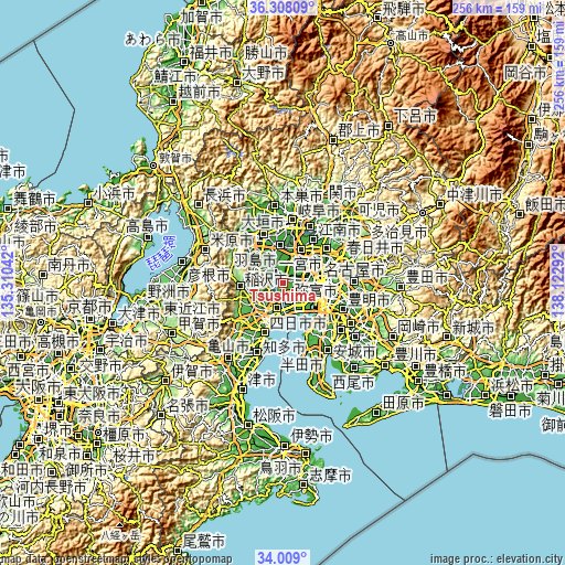 Topographic map of Tsushima