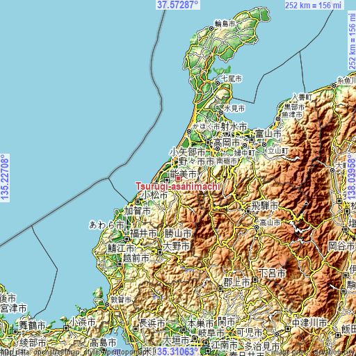 Topographic map of Tsurugi-asahimachi