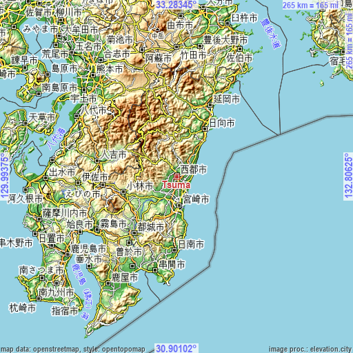 Topographic map of Tsuma