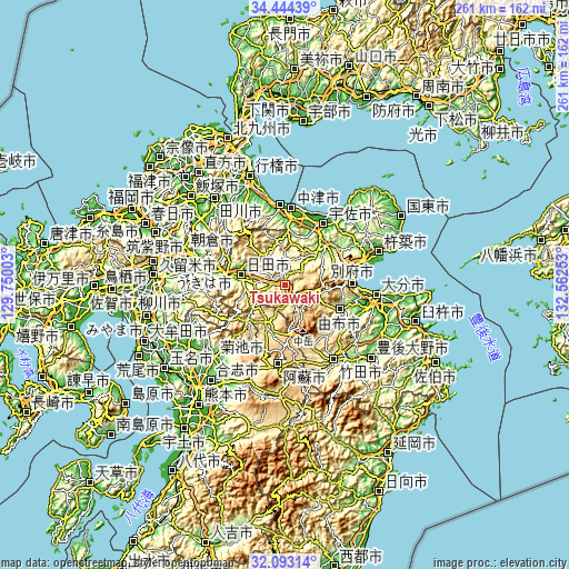 Topographic map of Tsukawaki