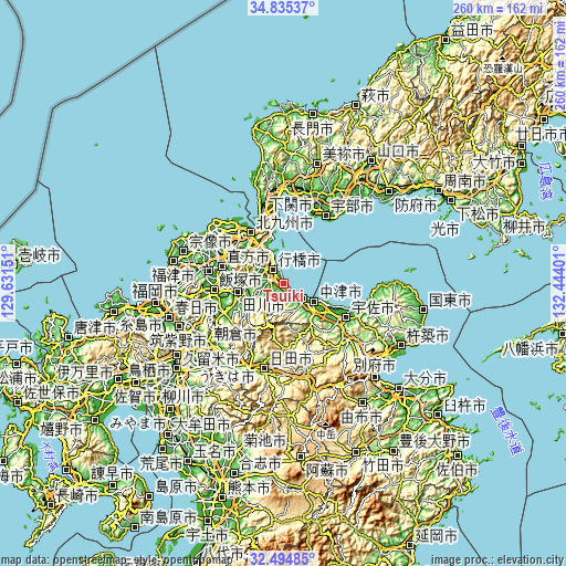 Topographic map of Tsuiki