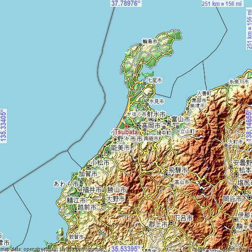 Topographic map of Tsubata