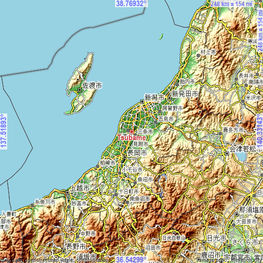 Topographic map of Tsubame