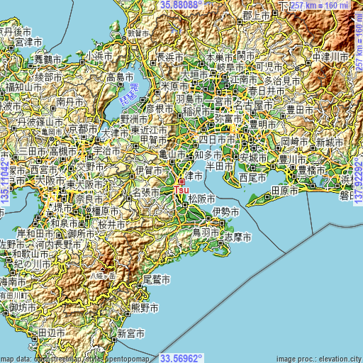 Topographic map of Tsu
