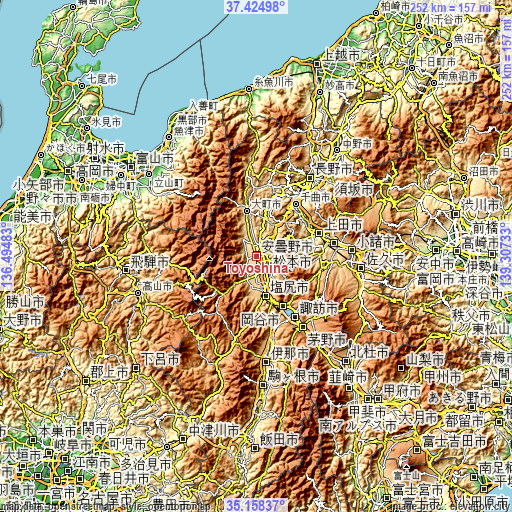 Topographic map of Toyoshina