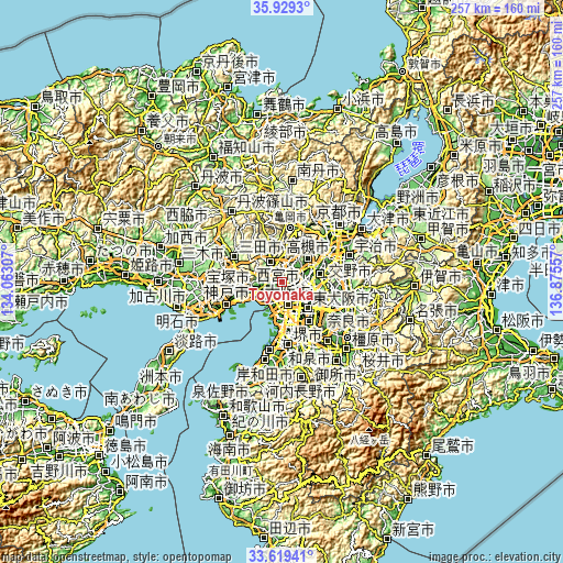 Topographic map of Toyonaka