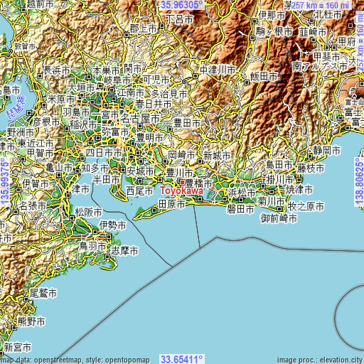 Topographic map of Toyokawa