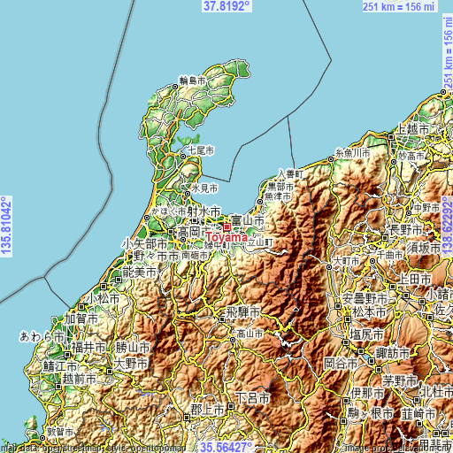 Topographic map of Toyama