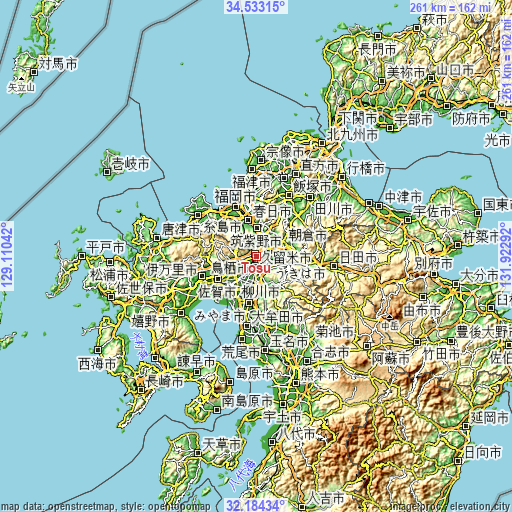 Topographic map of Tosu