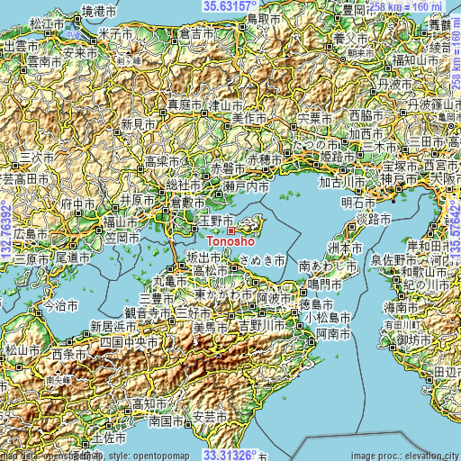 Topographic map of Tonoshō