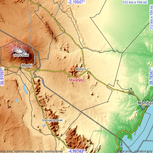 Topographic map of Mwatate