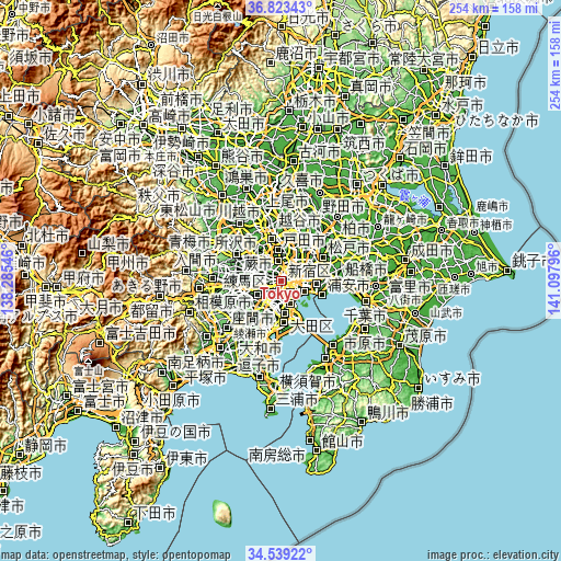 Topographic map of Tokyo