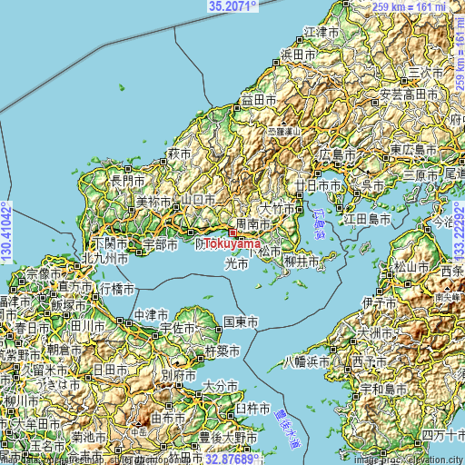 Topographic map of Tokuyama