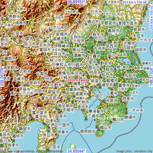 Topographic map of Tokorozawa