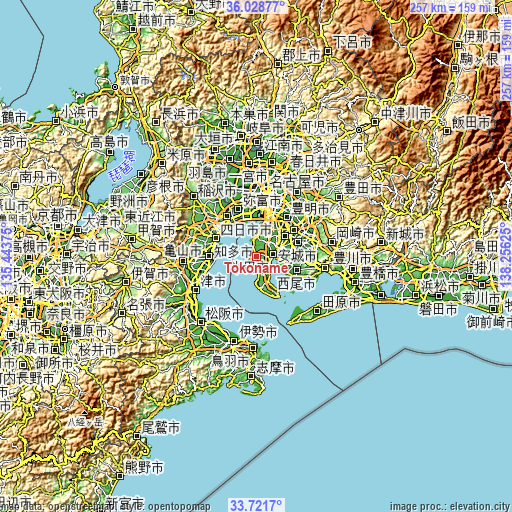 Topographic map of Tokoname