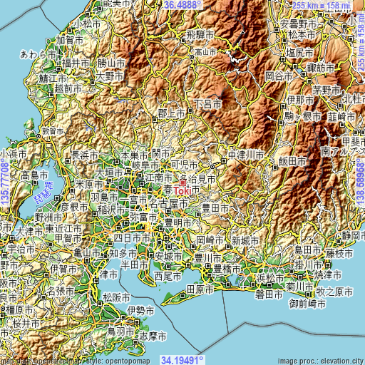 Topographic map of Toki