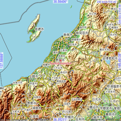 Topographic map of Tochio-honchō