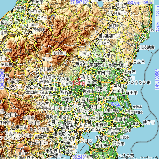 Topographic map of Tochigi