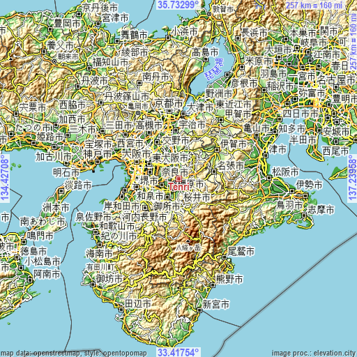 Topographic map of Tenri