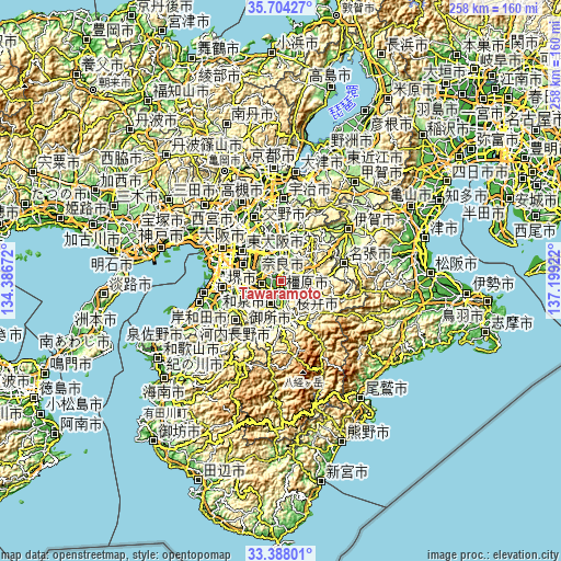 Topographic map of Tawaramoto