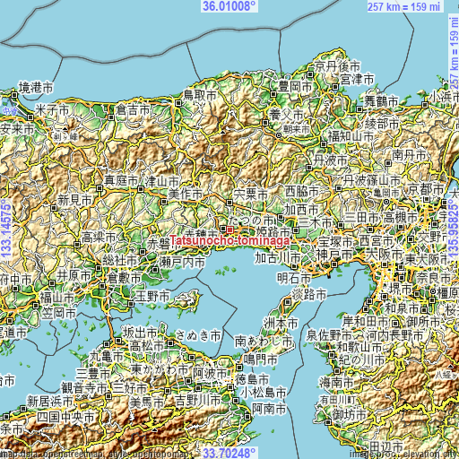 Topographic map of Tatsunochō-tominaga