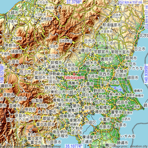 Topographic map of Tatebayashi