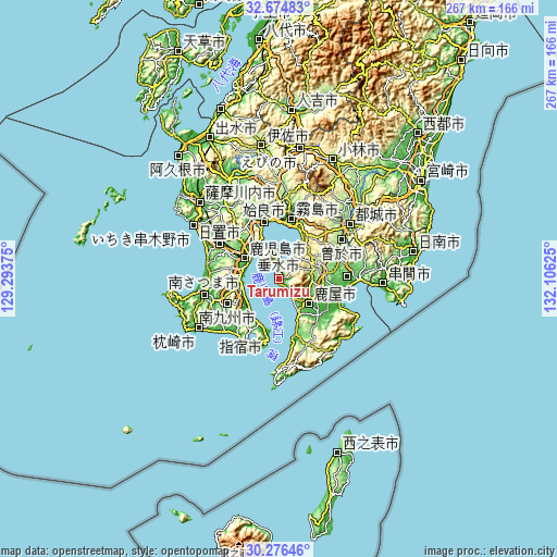 Topographic map of Tarumizu