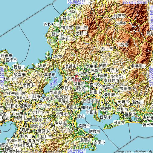 Topographic map of Tarui