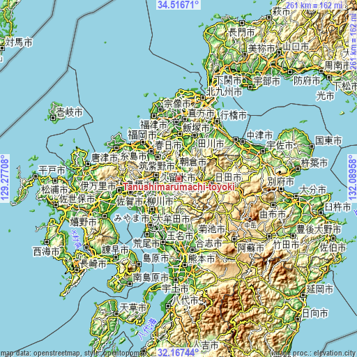 Topographic map of Tanushimarumachi-toyoki