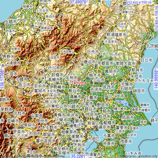 Topographic map of Tanuma