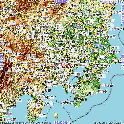 Topographic map of Nishi-Tokyo-shi