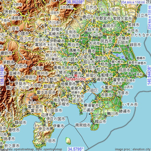 Topographic map of Tanashichō