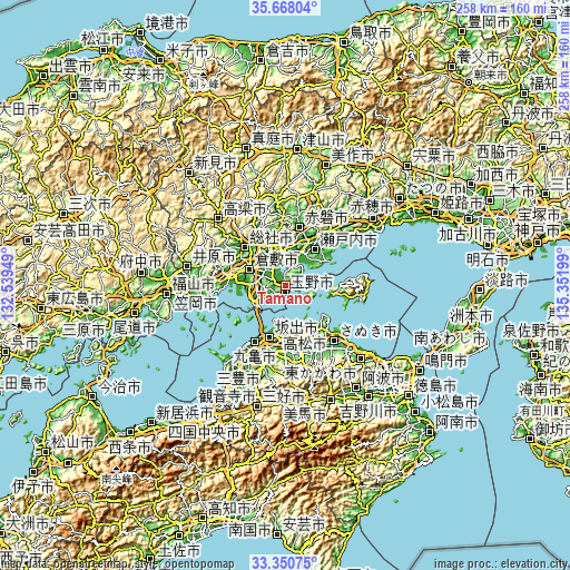 Topographic map of Tamano