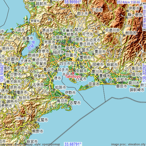 Topographic map of Taketoyo