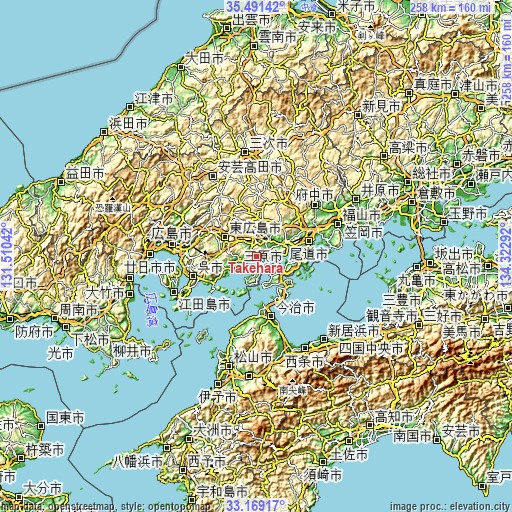 Topographic map of Takehara
